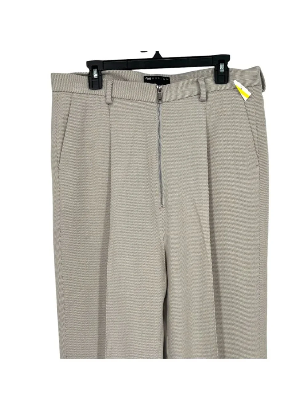 Asos Design Mens Striped Pleated Trousers Beige Grey Cream Size 36